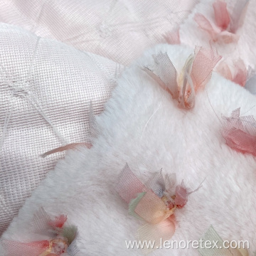 Polyester Knit Embroidered Bowknot Synthetic Faux Fur Fabric